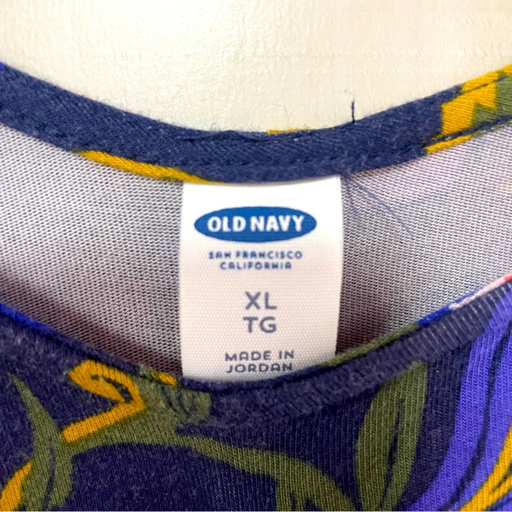 Old Navy Blue Orange Green White Floral Long Sleeve Dress Sz XL - Picture 3 of 7